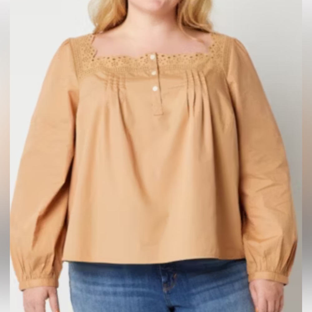 a.n.a Women's Camel‎ Blouse with Lace Detail size 2x